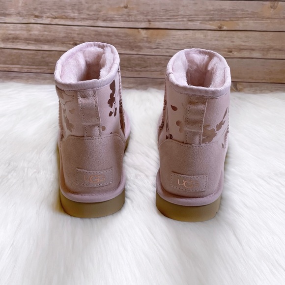 UGG Classic Mini Floral Foil Seashell Pink Boots - Picture 4 of 10